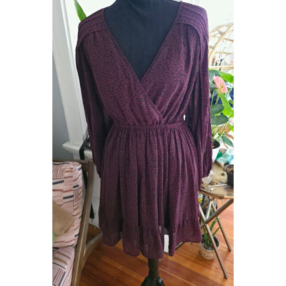 Madewell Women's M Burgundy Black Floral (Re)sourced Georgette Faux-Wrap Mini